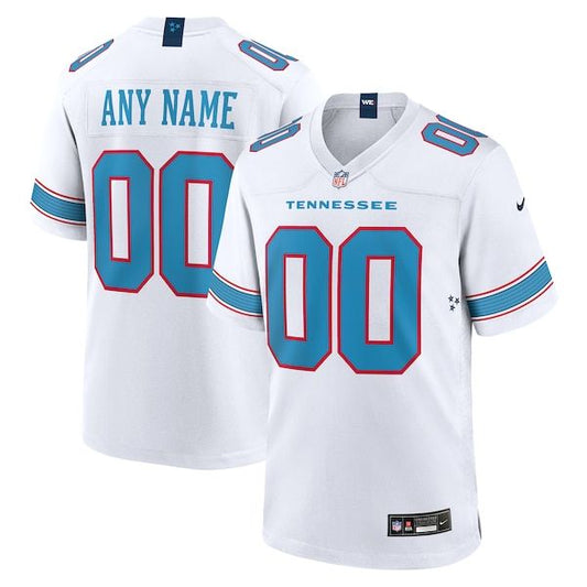Tennessee Titans Custom Game Jersey White - White Light Blue Numbers